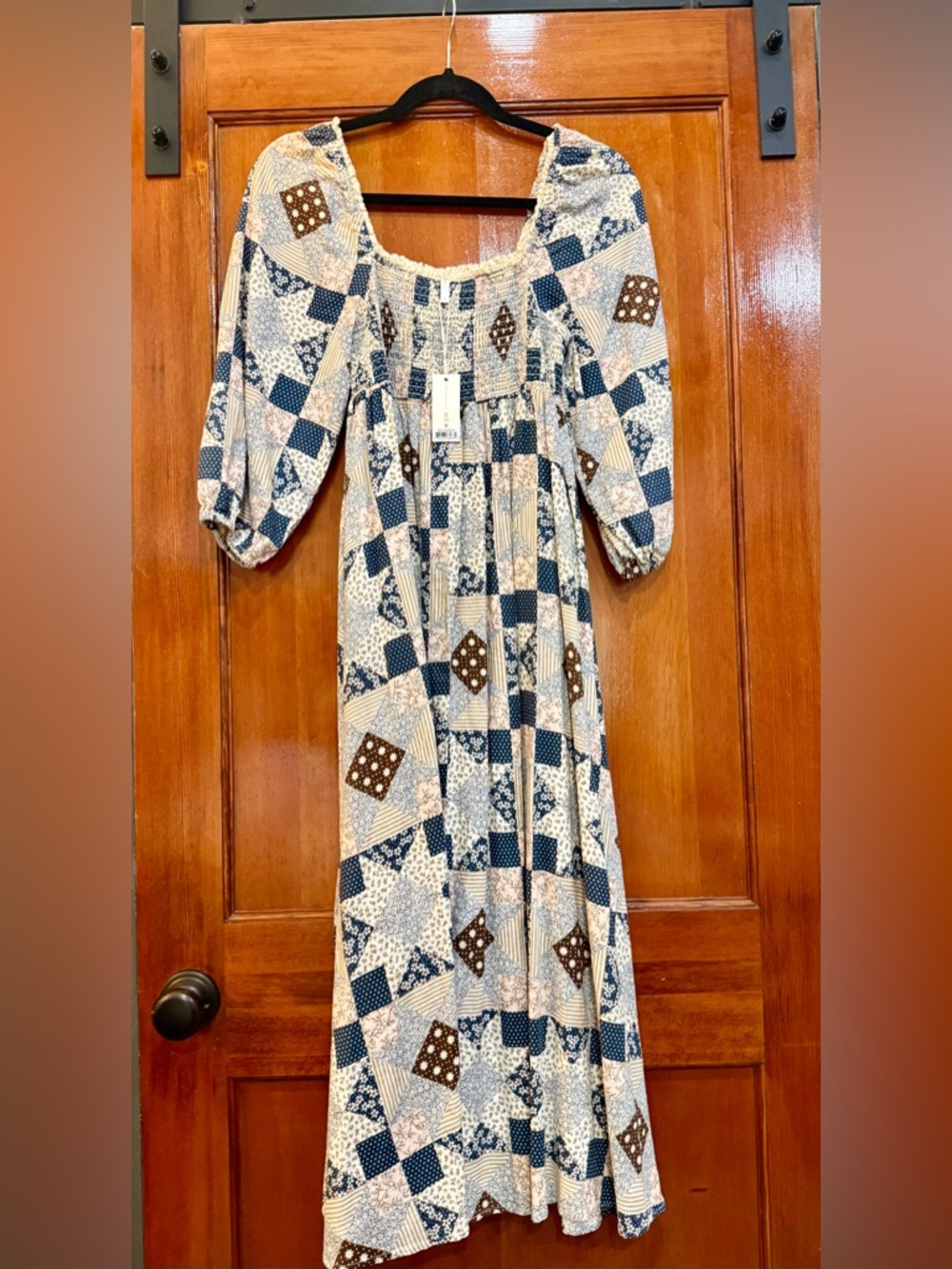 Rylee + Cru Cassidy Boho Patchwork Maxi Dress - Blue & Brown